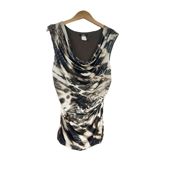 MSK Womens Size L Cowl Neck Sleeveless Tank Top Sparkle Animal Print Pullover - Picture 1 of 5